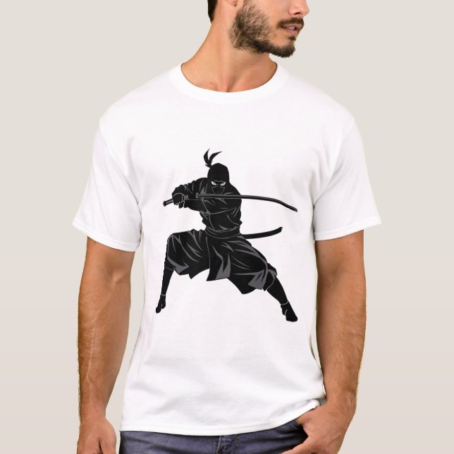 Camiseta Monochrome Ninja Samurai Silhouette  (Anverso)