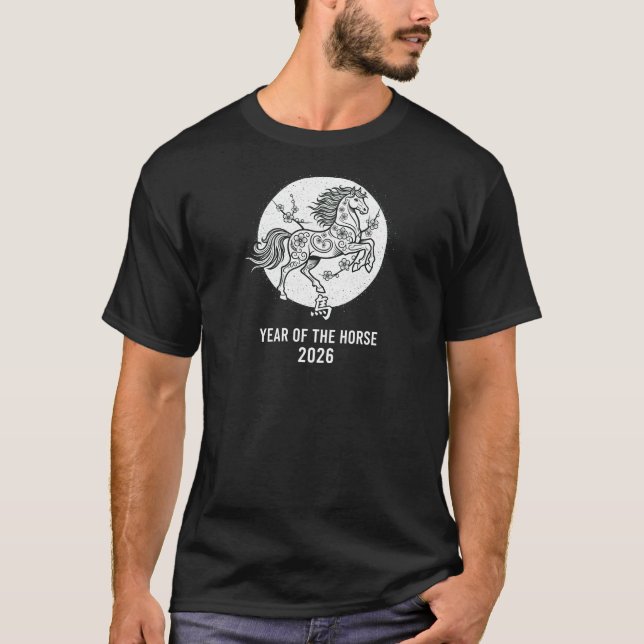 Camiseta Monochrome Year of the Horse 2026 Line Art (Anverso)