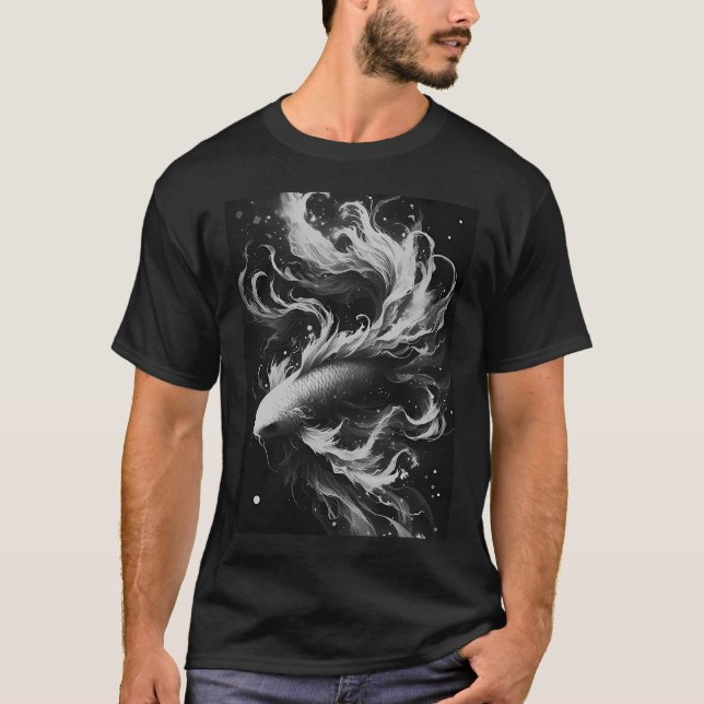 Camiseta Monocromático Karasu Black Koi Fish T-Shirt (Anverso)