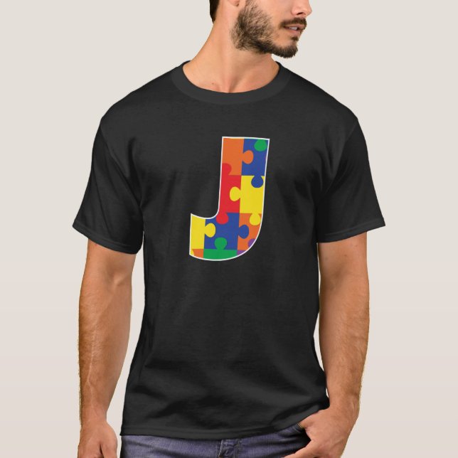 Camiseta Monogram J in Multi Color Puzzle Pieces (Anverso)