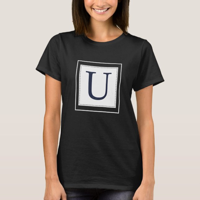 Camiseta Monogram Letter U Alphabet U Initial Navy Blue   (Anverso)