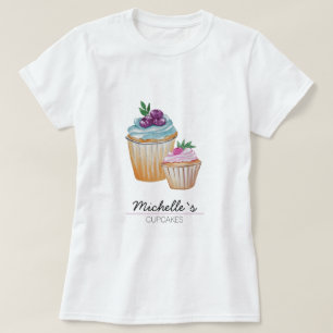 Camiseta Monograma acuarela de cupcakes y frutas