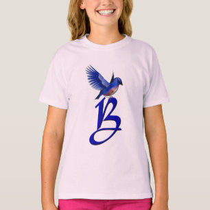 Camiseta Monograma Azul Ave Inicial B Elegante