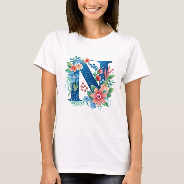 Camiseta Monograma azul con flores (Anverso)