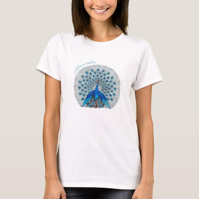 Camiseta Monograma azul y blanco Verde azulado de pavo real (Anverso)