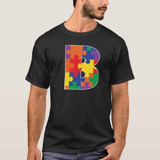 Camiseta Monograma B en piezas de rompecabezas multicolor (Anverso)
