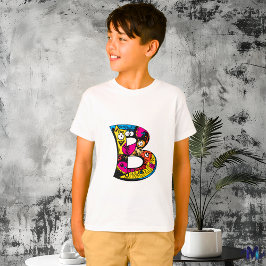 Camiseta Monograma B Tribal y Doodle Colorida y Divertida