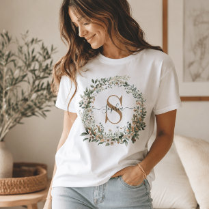 Camiseta Monograma Botánico Elegante con Nombre Personaliza