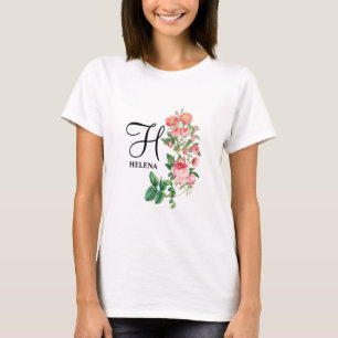 Camiseta Monograma Botánico Personalizado Vintage Floral