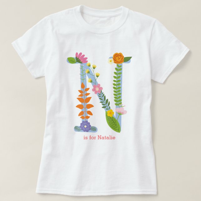 Camiseta Monograma caprichoso personalizado de la flor (n) (Diseño del anverso)