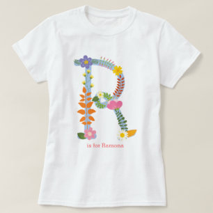 Camiseta Monograma caprichoso personalizado de la flor (r)