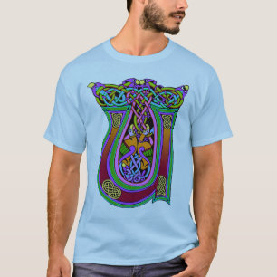 Camiseta Monograma Celta Medieval "U", Art Knots Design