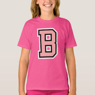 Camiseta Monograma Colegio Blanco Negro Rosa B Inicial
