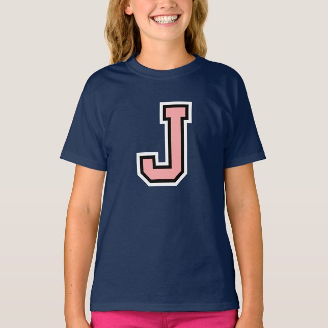 Camiseta Monograma Colegio Blanco Negro Rosa J Inicial (Anverso)