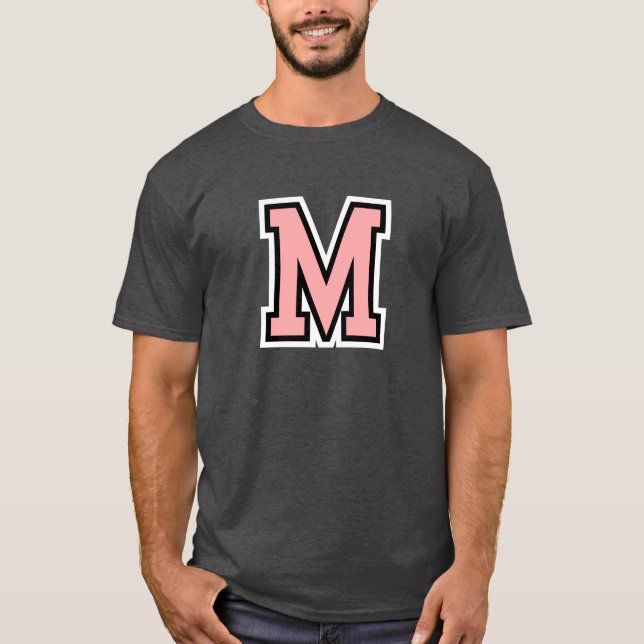 Camiseta Monograma Colegio Blanco Negro Rosado Primer M (Anverso)