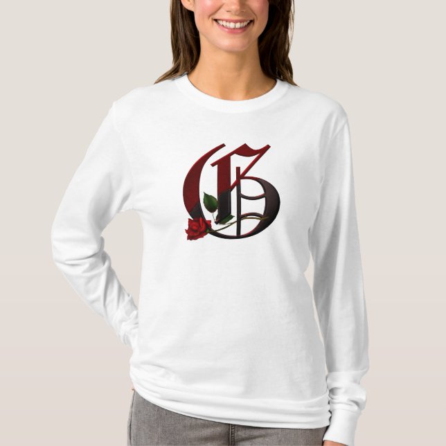 Camiseta Monograma color de rosa gótico G (Anverso)