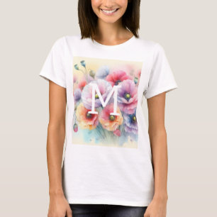 Camiseta Monograma de acuarela floral con flores de amapola
