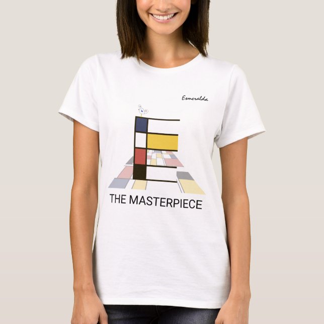 Camiseta Monograma De Arte Moderno Y Ave Cuta - Letra "E" (Anverso)
