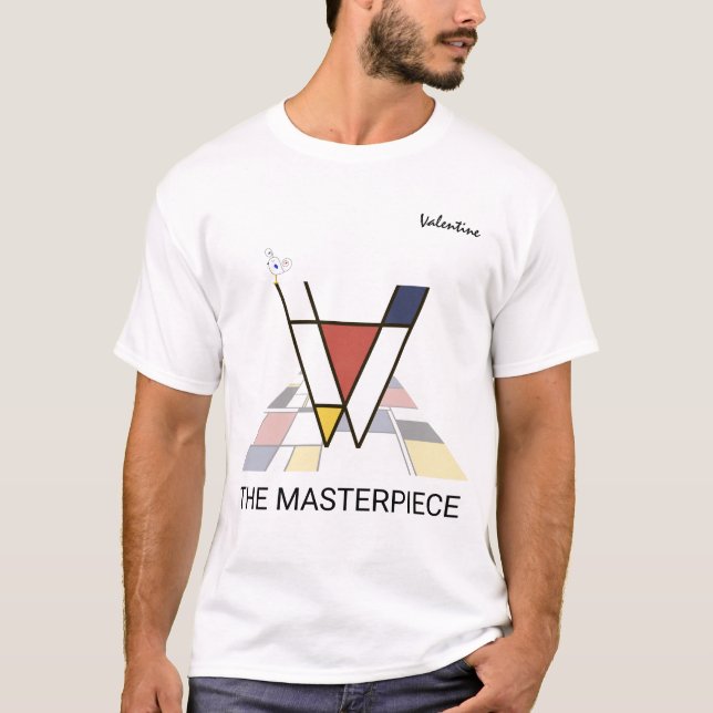 Camiseta Monograma De Arte Moderno Y Ave Cuta - Letra "V" (Anverso)