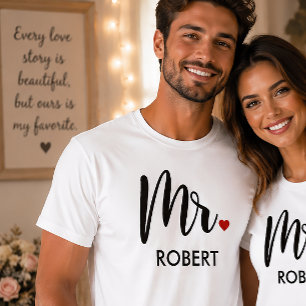 Camiseta Monograma de corazón moderno Mr Caligrafía