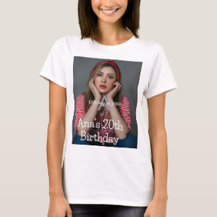 Camiseta Monograma de foto feliz 20 cumpleaños gris blanco