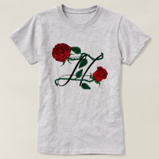 Camiseta Monograma de letra inicial H con rosas rojas gris