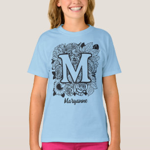 Camiseta Monograma de letra M floral en blanco y negro