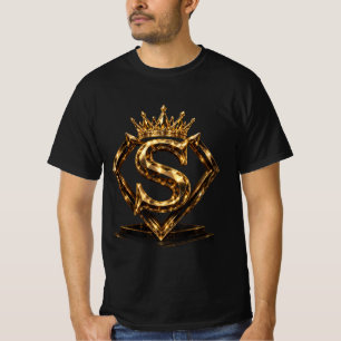 Camiseta Monograma de letra S dorada de lujo con corona de