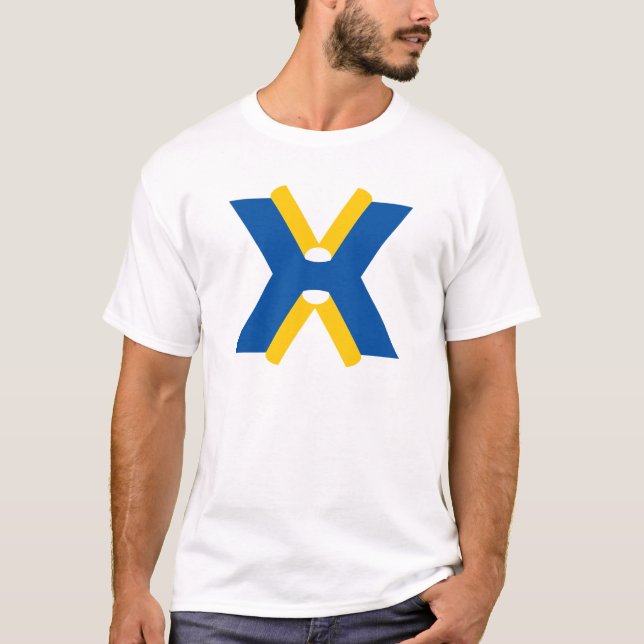 Camiseta Monograma de letra X azul y amarillo (Anverso)