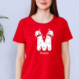 Camiseta Monograma de Navidad de Color Editable con Nombre