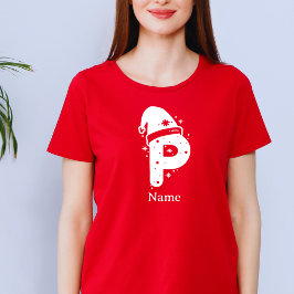 Camiseta Monograma de Navidad de Color Editable con Nombre
