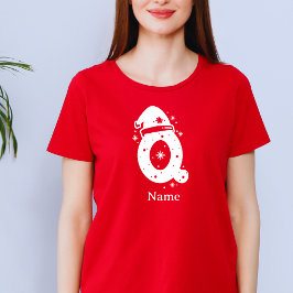 Camiseta Monograma de Navidad de Color Editable con Nombre