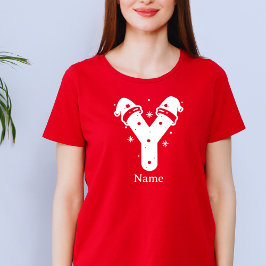 Camiseta Monograma de Navidad de Color Editable con Nombre