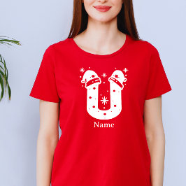 Camiseta Monograma de Navidad de Color Editable con Nombre