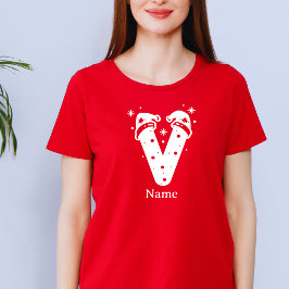 Camiseta Monograma de Navidad de Color Editable con Nombre