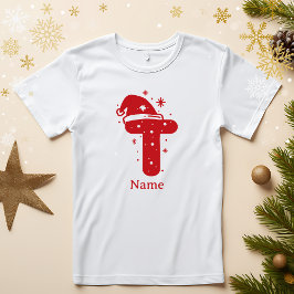 Camiseta Monograma de Navidad de Color Editable con Nombre