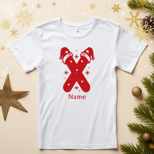 Camiseta Monograma de Navidad de Color Editable con Nombre 