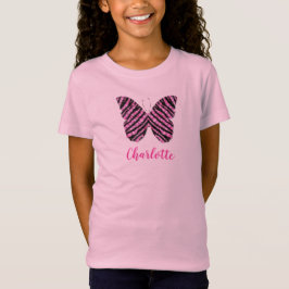 Camiseta Monograma de nombre de mariposa rosa