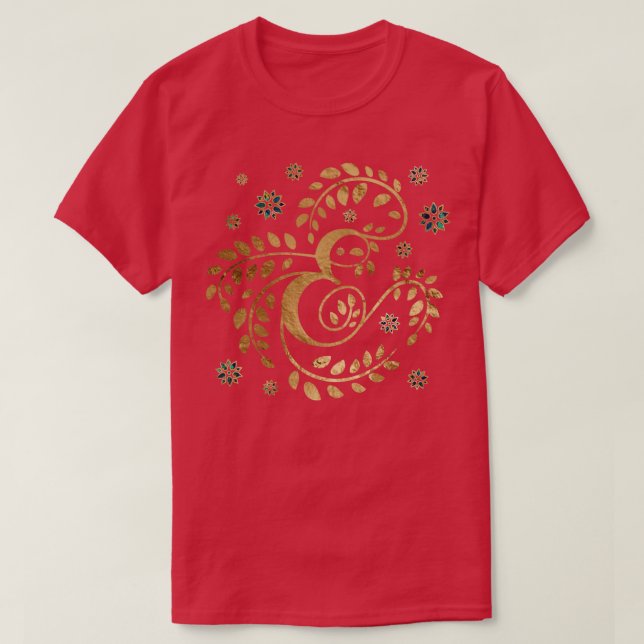 Camiseta Monograma de oro de lujo con letra E (Diseño del anverso)