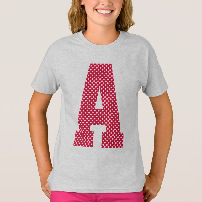 Camiseta Monograma de puntos de polka blanca y crimson (Anverso)