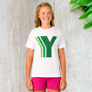 Camiseta Monograma de Rayas Geométricas con Letra Y Verde