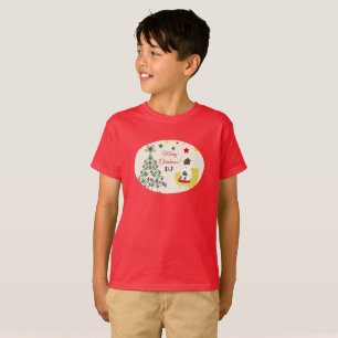 Camiseta Monograma del árbol blanco verde rojo Feliz Navida