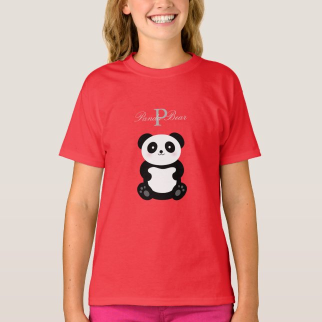 Camiseta Monograma del oso panda de la bebé de una chica li (Anverso)