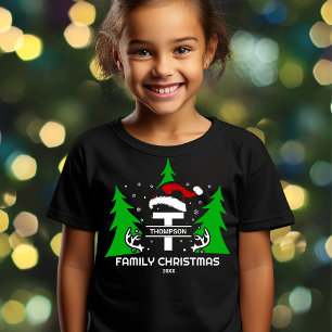 Camiseta Monograma Familia Nombre Santa Hat Año Navidades