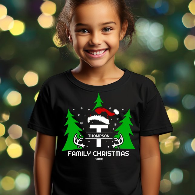 Camiseta Monograma Familia Nombre Santa Hat Año Navidades (Subido por el creador)