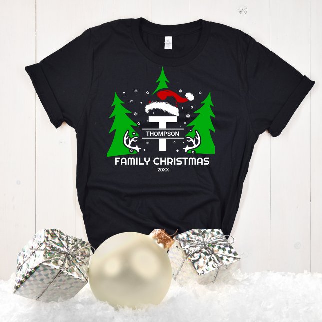 Camiseta Monograma Familia Nombre Santa Hat Año Navidades (Subido por el creador)
