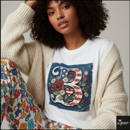 Camiseta Monograma floral de letra B con bandera desgastada