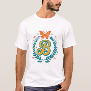 Camiseta Monograma Floral Letra B Corona de Mariposas