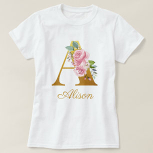Camiseta Monograma floral personalizado con nombre inicial 