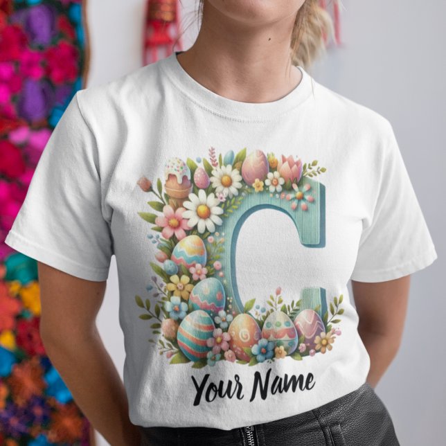 Camiseta Monograma floral personalizado de Pascua con nombr (Subido por el creador)